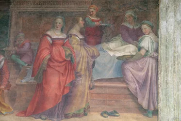 Escena de cama, del Nacimiento de la Virgen (detalle)